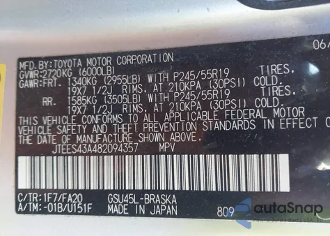 2008 Toyota Highlander Sport from USA, damaged, VIN JTEES43A482094357